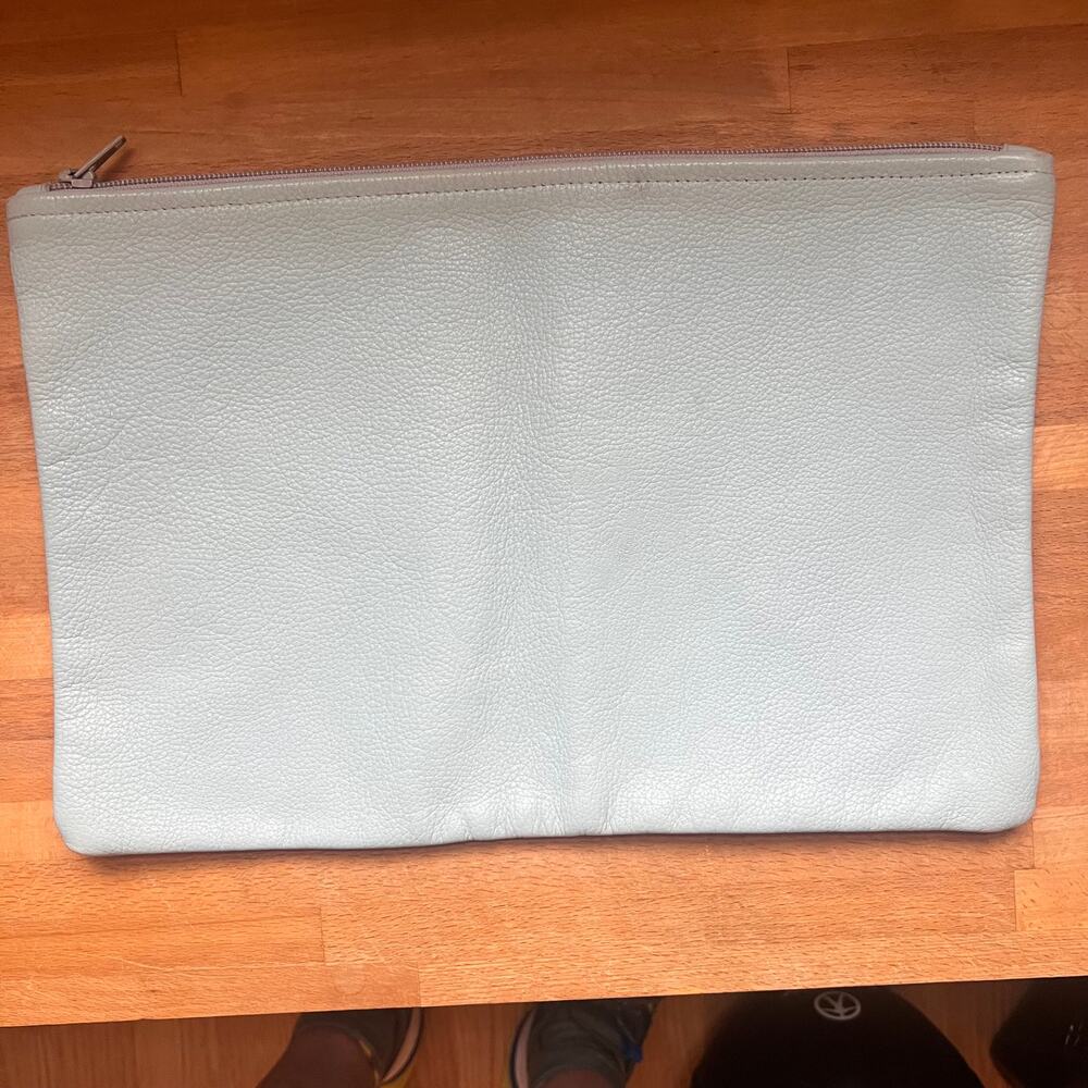 American Apparel 100% Leather Zip Pouch Clutch Blue Made in USA Minimalist